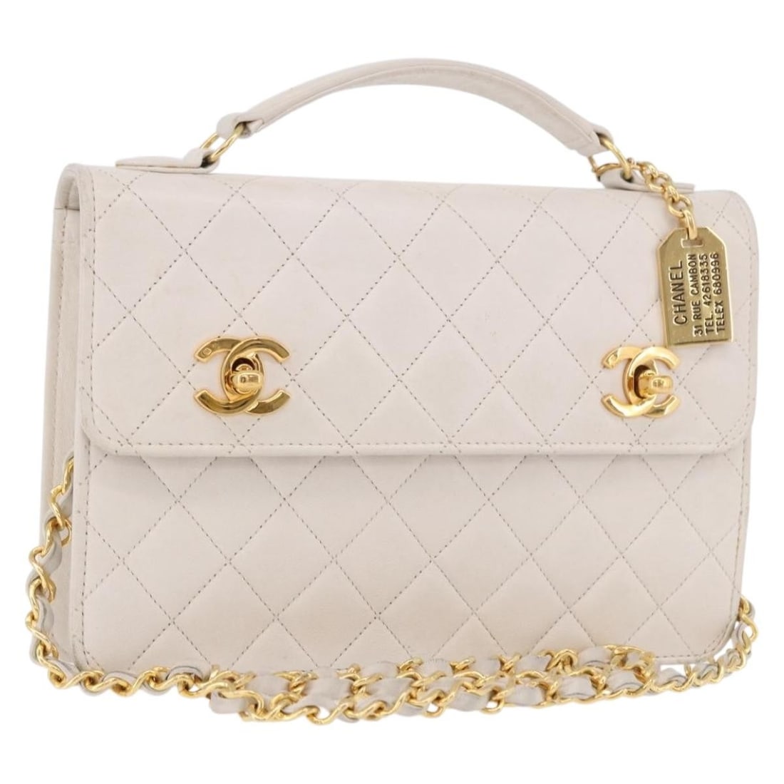 CHANEL Matelasse Lamb Skin Shoulder Bag White Double CC Turn Lock: CHANEL Matelasse Lamb Skin Shoulder Bag White Double CC Turn Lock Chanel double turn lock Matelasse chain shoulder bag in white lamb skin. Includes a dust bag and guarantee card. Made in France. Condi