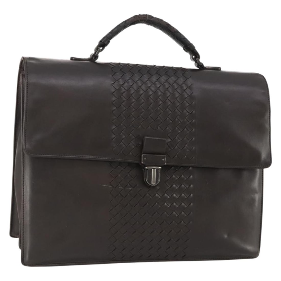 Bottega Veneta Intrecciato Brown Leather Briefcase 161239 Italy: Bottega Veneta Intrecciato Brown Leather Briefcase 161239 Italy Brown leather business bag in the Intrecciato style, made in Italy. The bag measures approximately W40 x H32 x D12 cm, with a handle dro