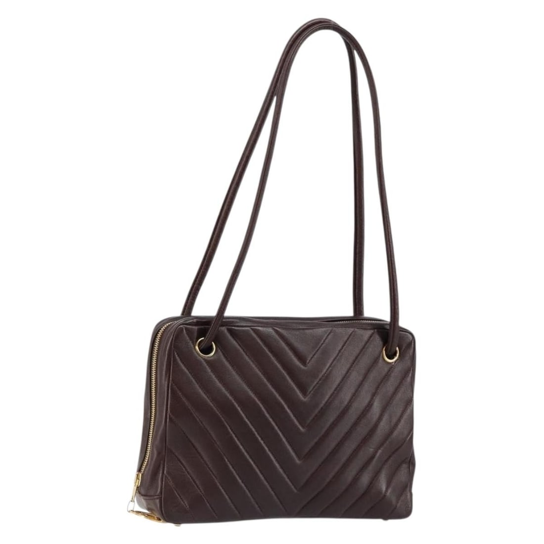 Brown Lambskin Shoulder Bag CHANEL V Stitch Gold CC: Brown Lambskin Shoulder Bag CHANEL V Stitch Gold CC CHANEL V stitch shoulder bag in brown lamb skin with gold-tone details. This shoulder bag was made in France and has a serial number of 1877535. It 