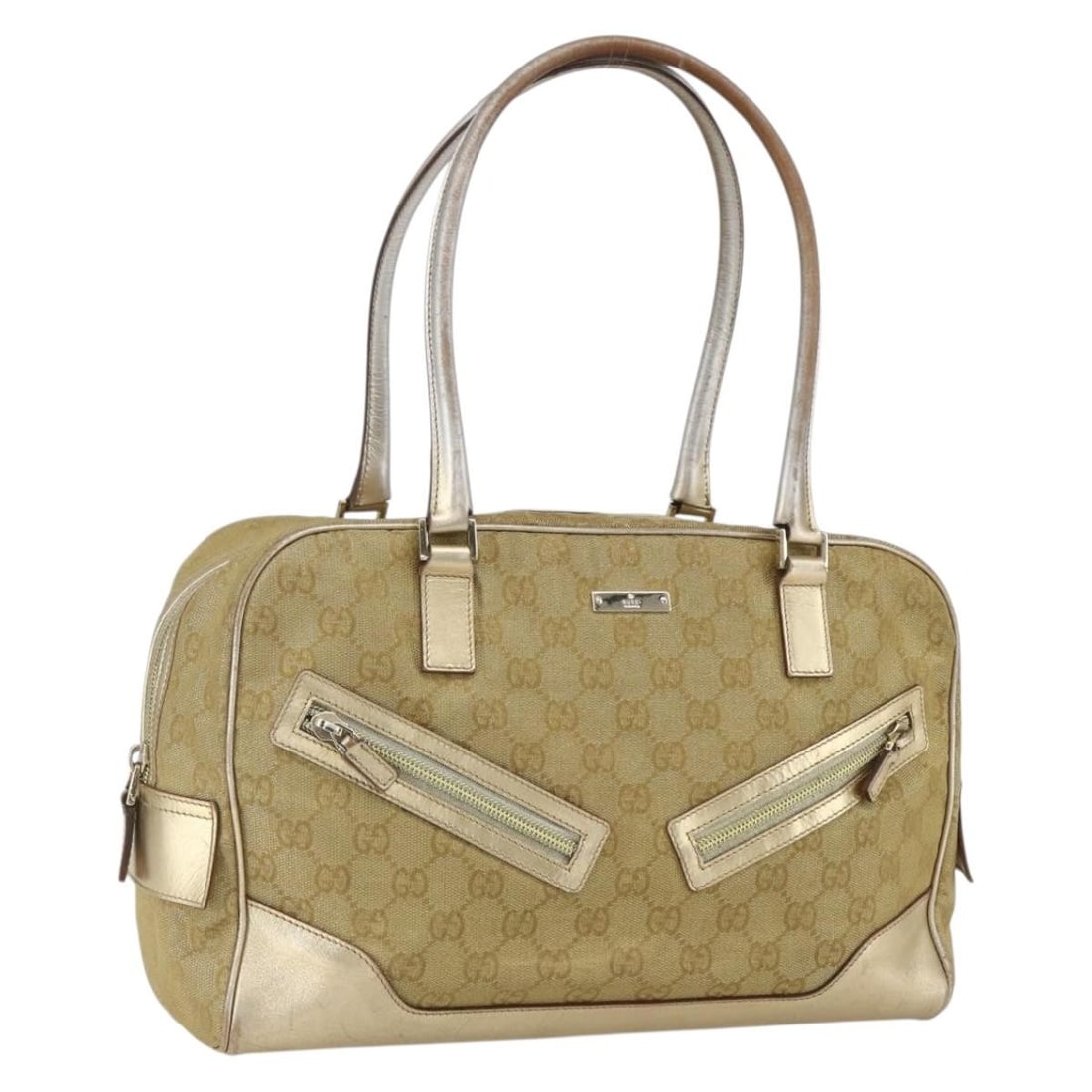 Gold GG Canvas Gucci Handbag Model 002 1115 from Italy: Gold GG Canvas Gucci Handbag Model 002 1115 from Italy This Gucci GG Canvas handbag features the iconic GG canvas exterior in a gold color. Made in Italy, it includes a handle with a drop of approxima