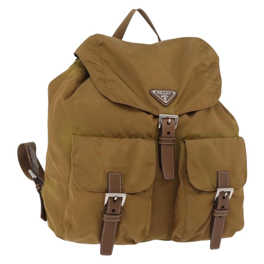 Prada Beige Silver Nylon Women Backpack Italy 13.8in: Prada Beige Silver Nylon Women Backpack Italy 13.8in This PRADA women's backpack is crafted from durable nylon in a beige and silver color scheme. Made in Italy, the backpack features a spacious main 
