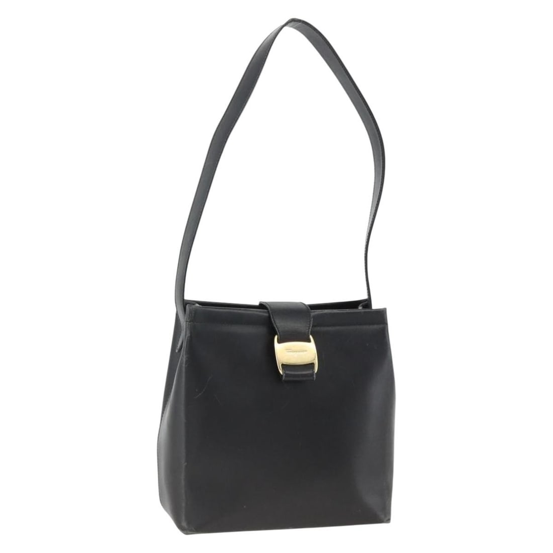 Salvatore Ferragamo Vala Leather Shoulder Bag Black Gold: Salvatore Ferragamo Vala Leather Shoulder Bag Black Gold This Salvatore Ferragamo Vala shoulder bag is crafted from black leather with gold-tone accents. The bag features a structured silhouette with 