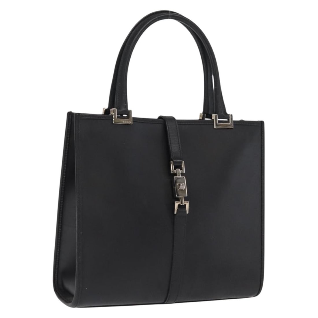 Leather Gucci Jackie Handbag Black Silver 002 1065 Italy Made: Leather Gucci Jackie Handbag Black Silver 002 1065 Italy Made This black and silver Gucci Jackie handbag is crafted from leather and made in Italy. It features a compact design with a handle drop suit