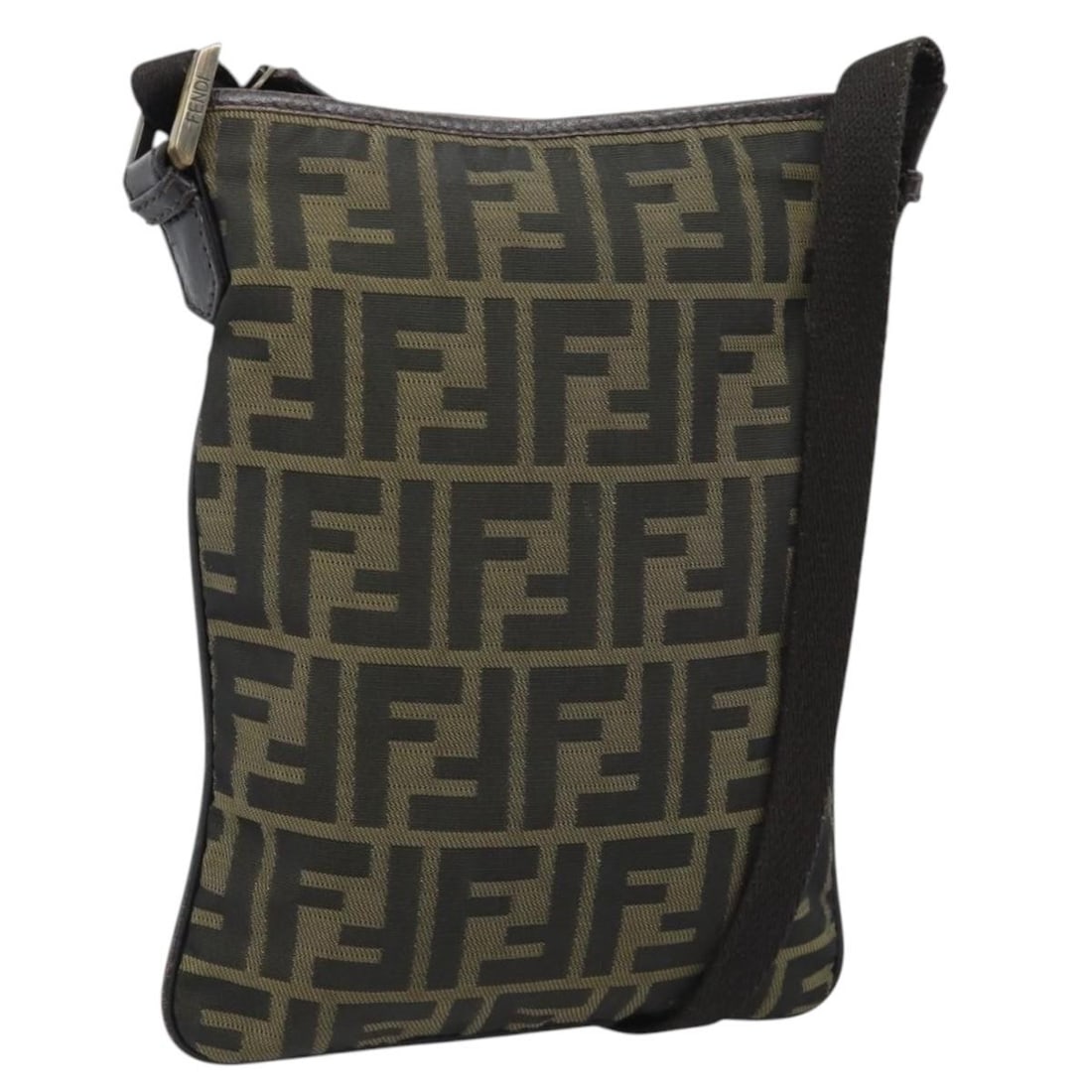 Fendi Zucca Canvas Shoulder Bag in Black Brown Made in Italy: Fendi Zucca Canvas Shoulder Bag in Black Brown Made in Italy Fendi shoulder bag in black and brown Zucca canvas, made in Italy. The bag measures approximately W19 x H25 x D1 cm, with a shoulder drop o