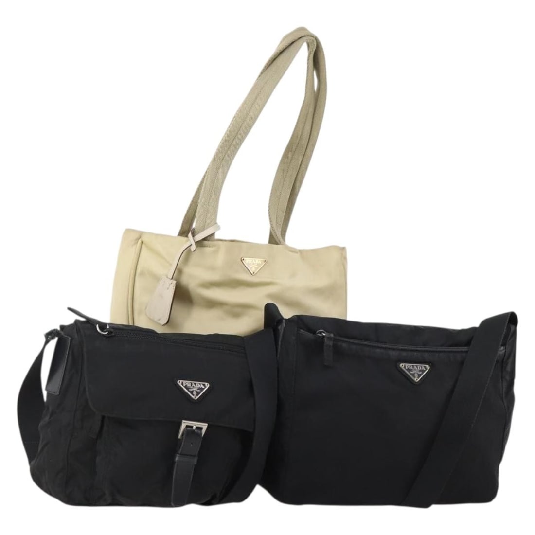 PRADA nylon shoulder bag set of 3 black beige women (1 of 18)