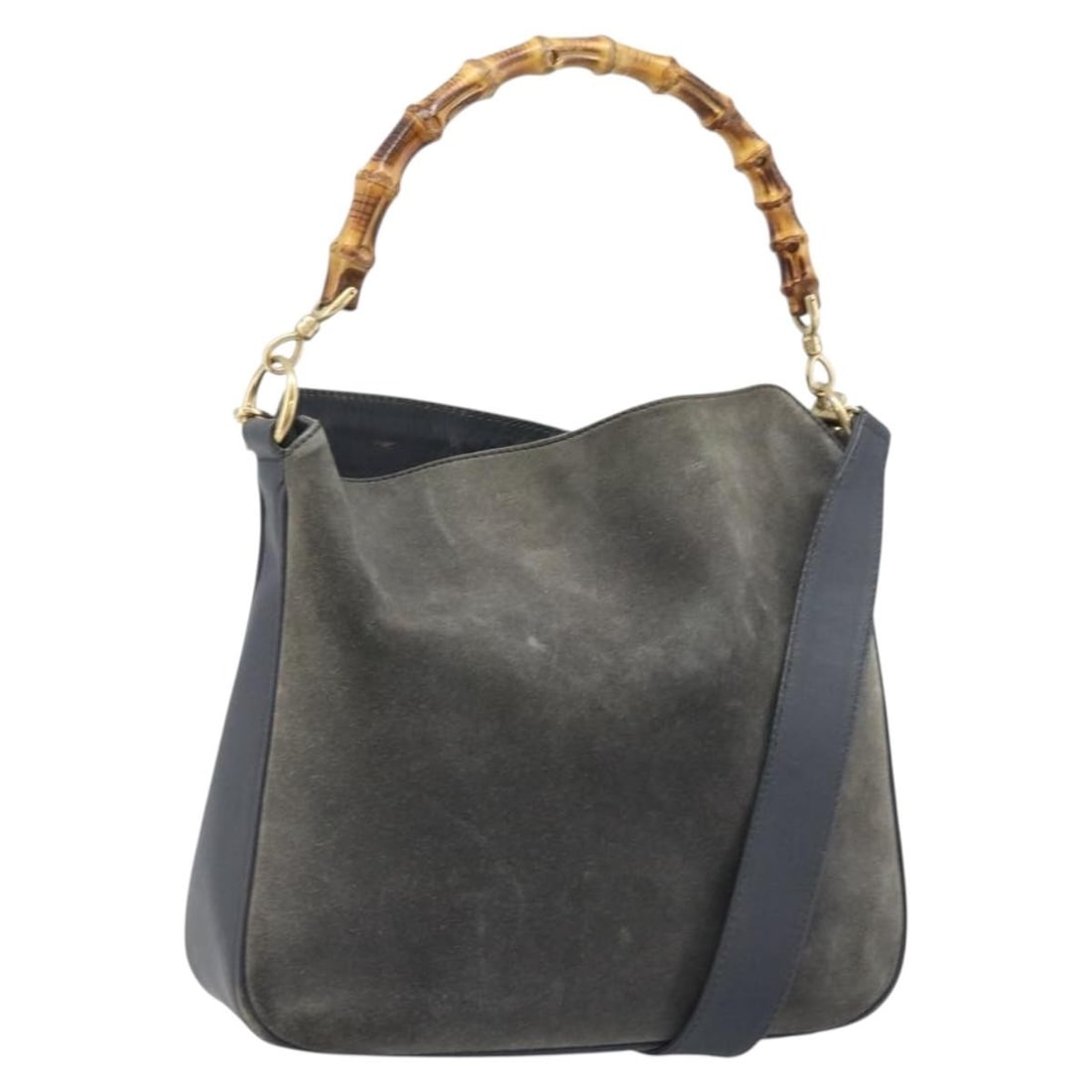 Gucci Bamboo Black Leather Two Way Handbag with Gold Hardware and Strap: Gucci Bamboo Black Leather Two Way Handbag with Gold Hardware and Strap This GUCCI Bamboo Hand Bag is crafted from black leather with gold-tone accents and offers the versatility of both hand and shou