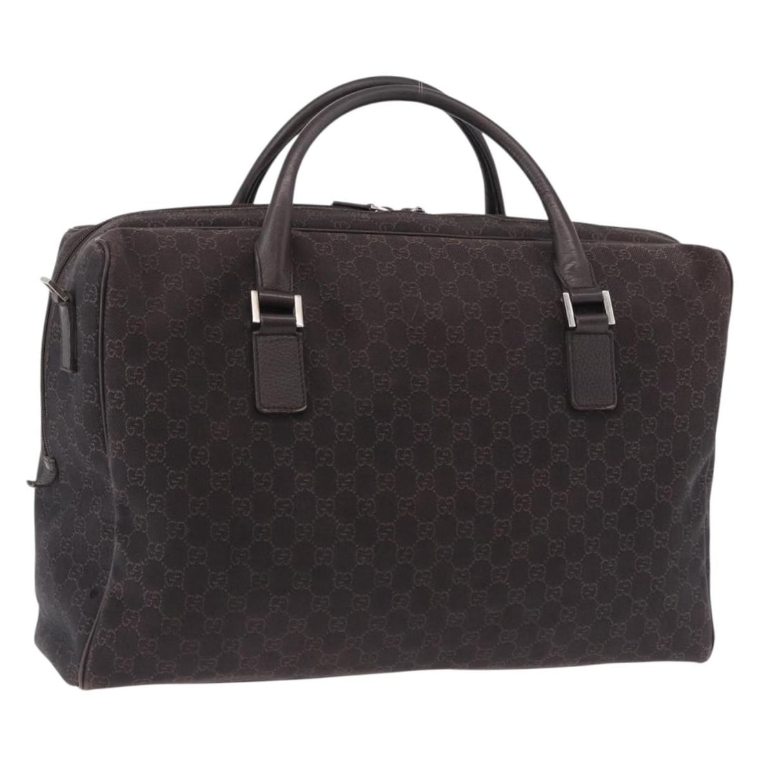 Gucci 196356 GG Canvas 2 Way Boston Bag Brown Silver: Gucci 196356 GG Canvas 2 Way Boston Bag Brown Silver A Gucci Boston bag in GG Canvas with a brown and silver color scheme. This 2-way style is made in Italy and is designed for women. The bag measures