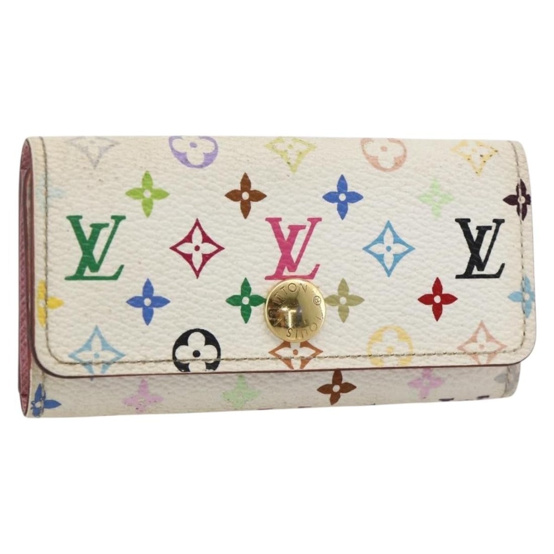 Louis Vuitton White Monogram Multicolor 4-Key Case M93731: Louis Vuitton White Monogram Multicolor 4-Key Case M93731 This is a Louis Vuitton Monogram Multicolor Multicles 4 Key Case in white. Crafted from Monogram Multicolor canvas, it features a compact desi