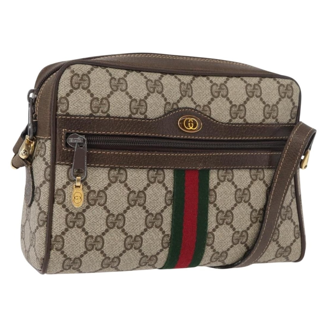 Gucci Sherry Line GG Supreme PVC Leather Shoulder Bag Beige Gold 175436: Gucci Sherry Line GG Supreme PVC Leather Shoulder Bag Beige Gold 175436 GUCCI GG Supreme Web Sherry Line shoulder bag in beige and gold, made in Italy. The bag is crafted from PVC leather and GG canva
