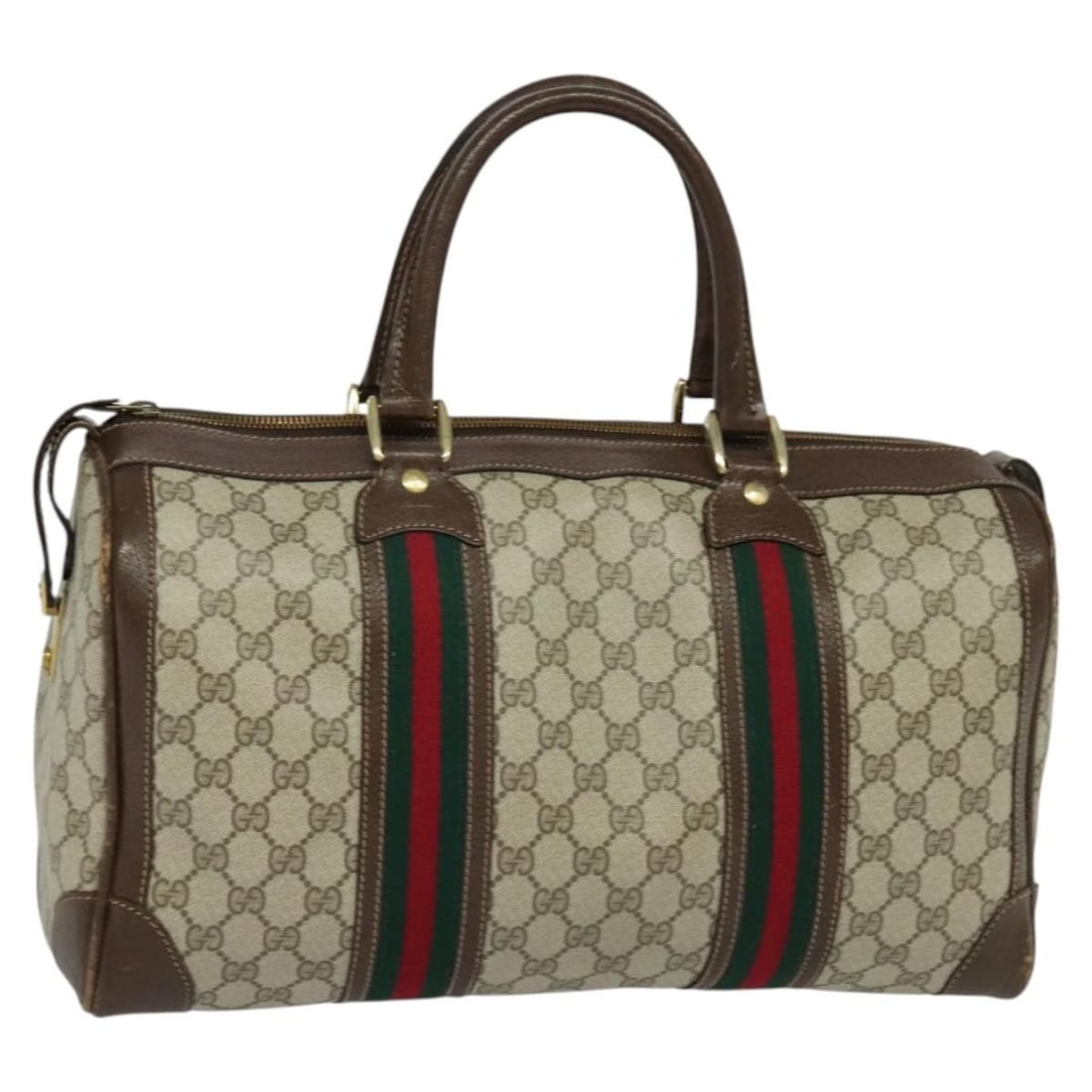 Gucci Sherry Web GG Supreme PVC Leather Handbag Beige Red: Gucci Sherry Web GG Supreme PVC Leather Handbag Beige Red Authentic Gucci GG Supreme Web Sherry Line handbag in beige, gold, and red PVC leather with GG canvas. This women's handbag is made in Italy a