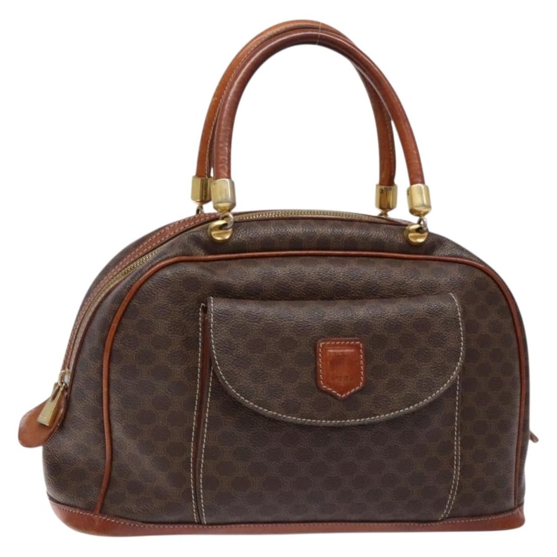 CELINE Macadam Canvas Hand Bag PVC Leather Brown Gold Italy Auth 133564: CELINE Macadam Canvas Hand Bag PVC Leather Brown Gold Italy Auth 133564 This authentic CELINE Macadam Canvas Hand Bag is a stylish accessory that combines practicality with luxury. Crafted from durabl