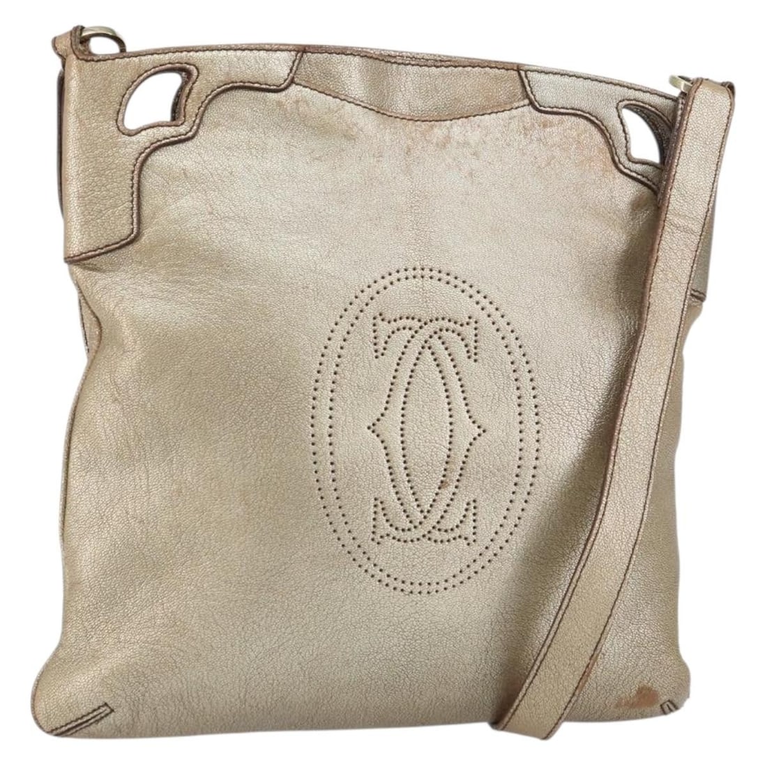 Cartier Leather Shoulder Bag in Gold Tone Made in Italy: Cartier Leather Shoulder Bag in Gold Tone Made in Italy Cartier shoulder bag in leather with a gold tone exterior. This women's bag is made in Italy and includes only the item shown in the photo; the 