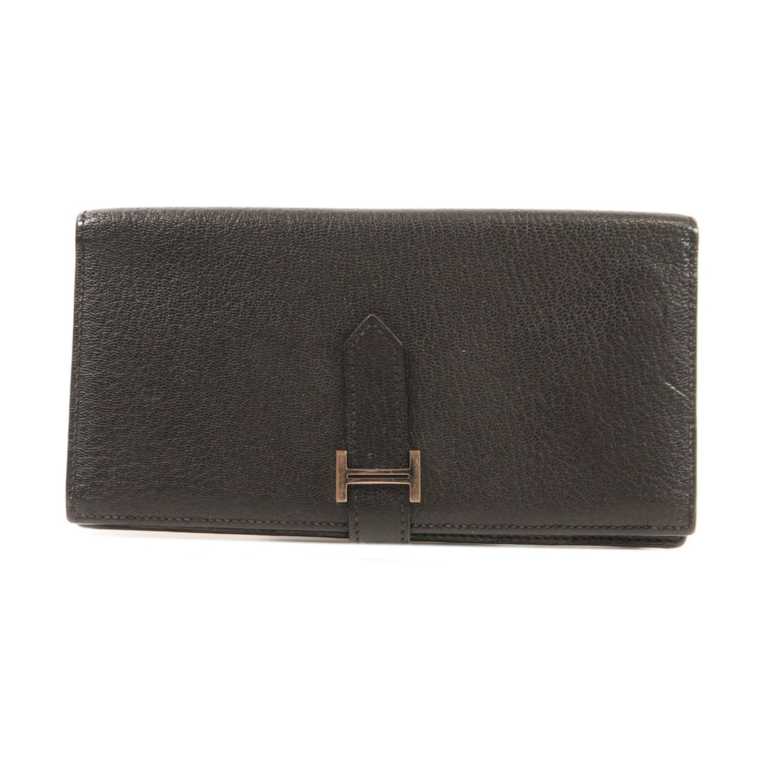 Hermes Bearn long wallet Chevre goatskin black PHW: Hermes Bearn long wallet Chevre goatskin black PHW Hermes Bearn long wallet in black Chevre goatskin leather with PHW hardware. It features space for 6 cards and 1 coin case, and is identified with mo