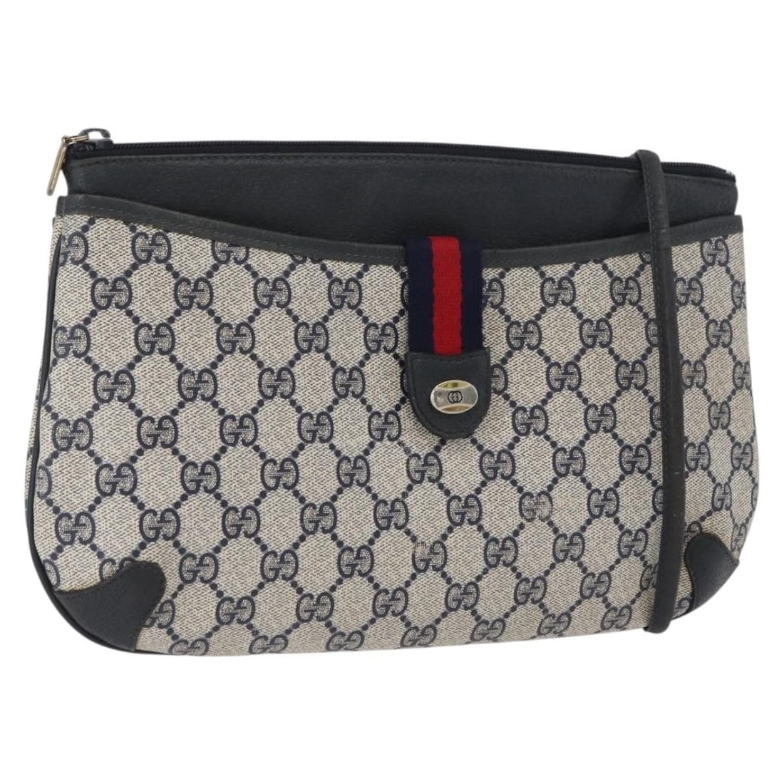 Gucci 904 02 026 GG Supreme PVC Leather Shoulder Bag Navy Gold: Gucci 904 02 026 GG Supreme PVC Leather Shoulder Bag Navy Gold Gucci GG Supreme Sherry Line shoulder bag in navy and gold PVC leather with GG canvas construction. Made in Italy, this women's shoulder 