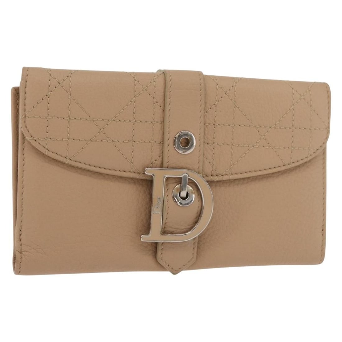 Christian Dior leather bifold wallet beige with silver tone: Christian Dior leather bifold wallet beige with silver tone A Christian Dior bifold wallet in beige and silver leather, made in Italy. The wallet measures approximately W16 cm x H10 cm x D2 cm and is 