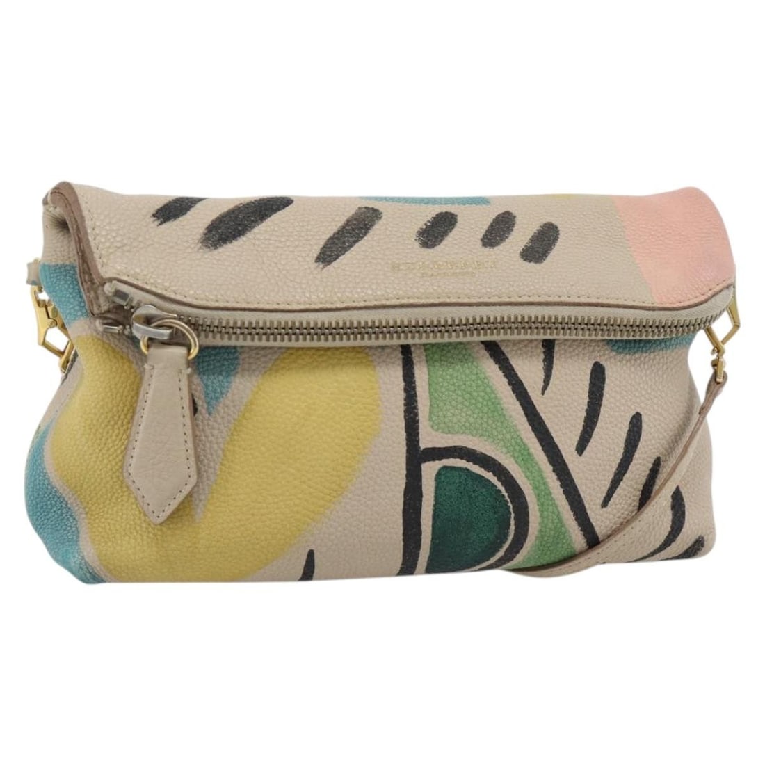 Burberry Leather Shoulder Bag Beige Gold Tone Made in Italy: Burberry Leather Shoulder Bag Beige Gold Tone Made in Italy A Burberry shoulder bag in beige and gold leather, made in Italy. The bag measures approximately 25 x 23 x 8 cm, with a shoulder drop of app