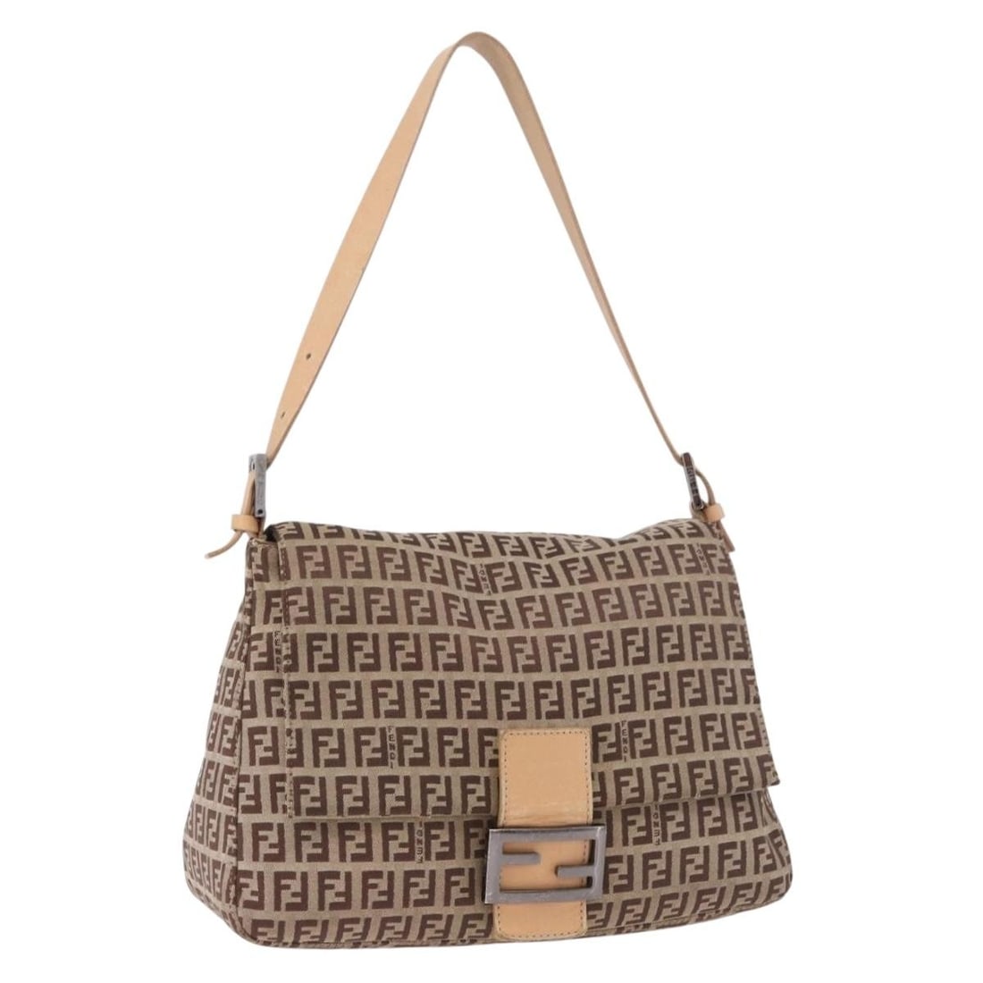 Fendi Mamma Baguette Shoulder Bag Beige Zucchino Canvas Silver Tone: Fendi Mamma Baguette Shoulder Bag Beige Zucchino Canvas Silver Tone Fendi Zucchino Canvas Mamma Baguette shoulder bag in beige and silver, made in Italy. It is crafted from Zucchino canvas and feature