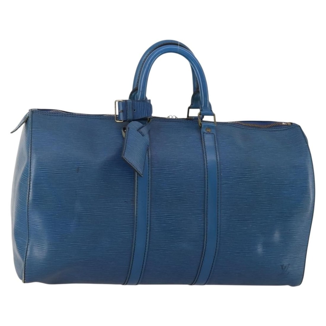 Louis Vuitton M42975 Keepall 45 Epi Leather Boston Bag Blue: Louis Vuitton M42975 Keepall 45 Epi Leather Boston Bag Blue Louis Vuitton Epi Keepall 45 Boston Bag in blue Epi leather, made in France. This women's Boston Bag measures approximately W47 x H28 x D21 