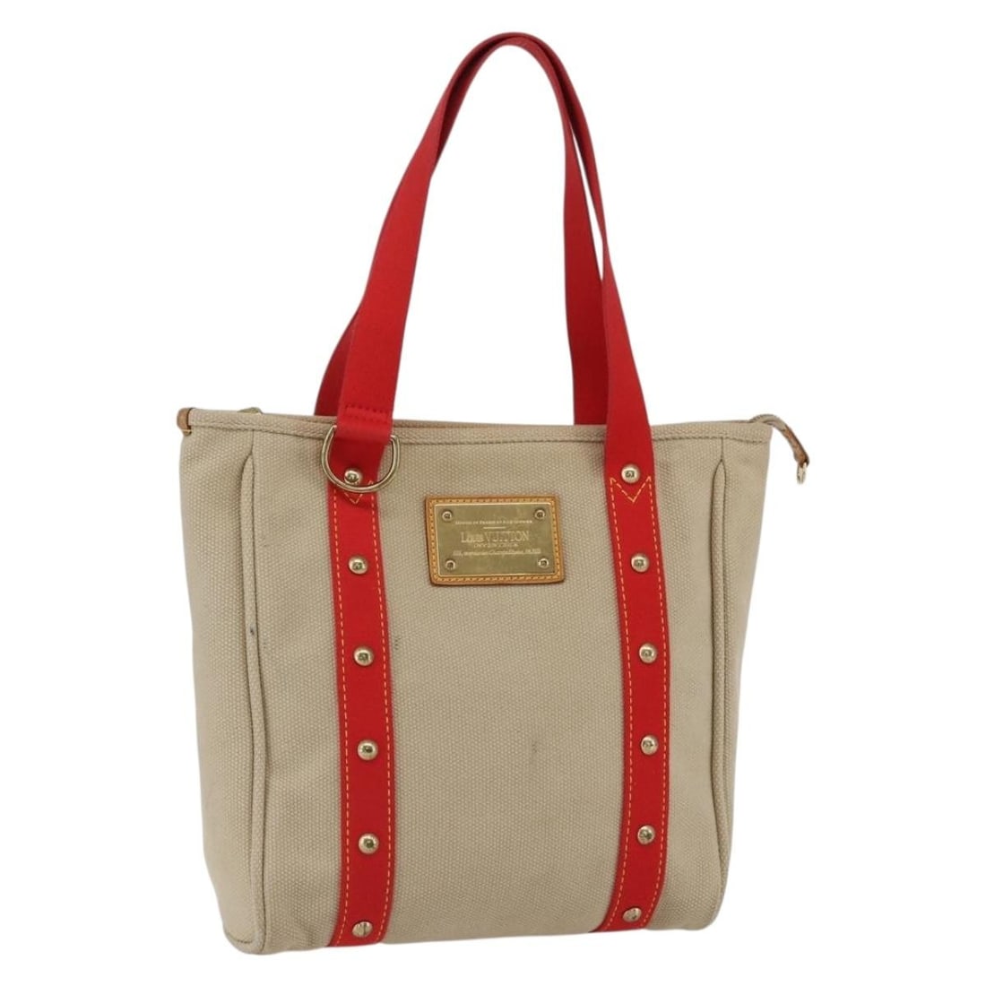 Louis Vuitton Antigua Cabas MM canvas tote M40035 beige red: Louis Vuitton Antigua Cabas MM canvas tote M40035 beige red Louis Vuitton Antigua Cabas MM tote bag in beige and red canvas. This women's tote is made in France and features the M40035 product line. I