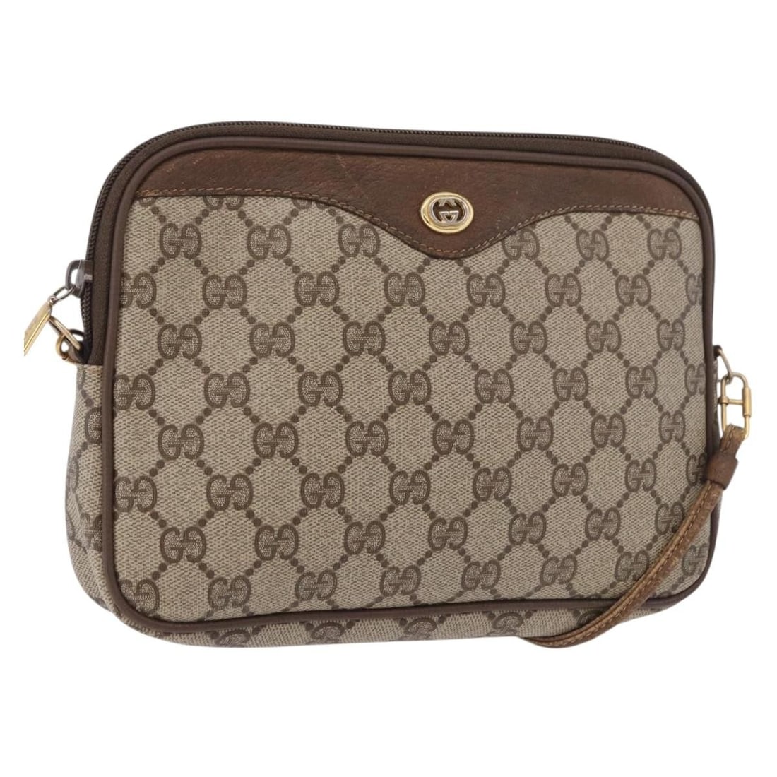 Gucci 56 02 068 GG Supreme PVC Leather Shoulder Bag Beige Gold: Gucci 56 02 068 GG Supreme PVC Leather Shoulder Bag Beige Gold A Gucci GG Supreme shoulder bag in beige and gold, made from PVC leather and GG canvas. It features a shoulder strap with an approximate 
