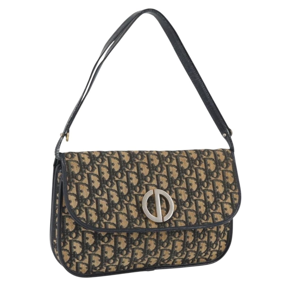 Christian Dior Trotter Canvas Shoulder Bag in Navy and Gold: Christian Dior Trotter Canvas Shoulder Bag in Navy and Gold A Christian Dior shoulder bag in navy and gold Trotter canvas, made in France. The bag measures approximately W28 x H18 x D4 cm, with an adj
