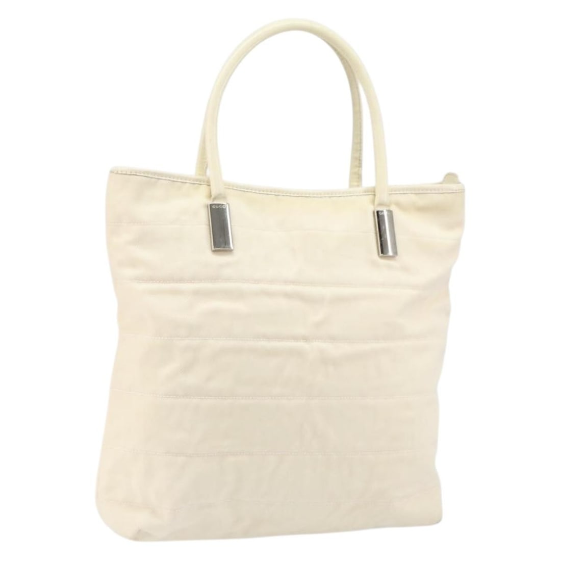 GUCCI White Gold Canvas Tote Bag Authentic 151588 Italy: GUCCI White Gold Canvas Tote Bag Authentic 151588 Italy This authentic GUCCI tote bag showcases an elegant design in white canvas accented with gold features. Crafted in Italy, the bag measures approx