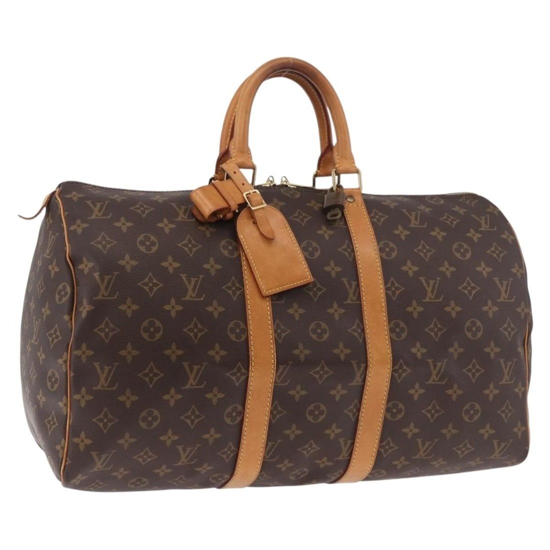 Louis Vuitton M41428 Keepall 45 Monogram Canvas Boston Bag: Louis Vuitton M41428 Keepall 45 Monogram Canvas Boston Bag Louis Vuitton Keepall 45 Boston Bag in Monogram canvas, made in France. The bag features the classic Monogram color and includes a padlock, o