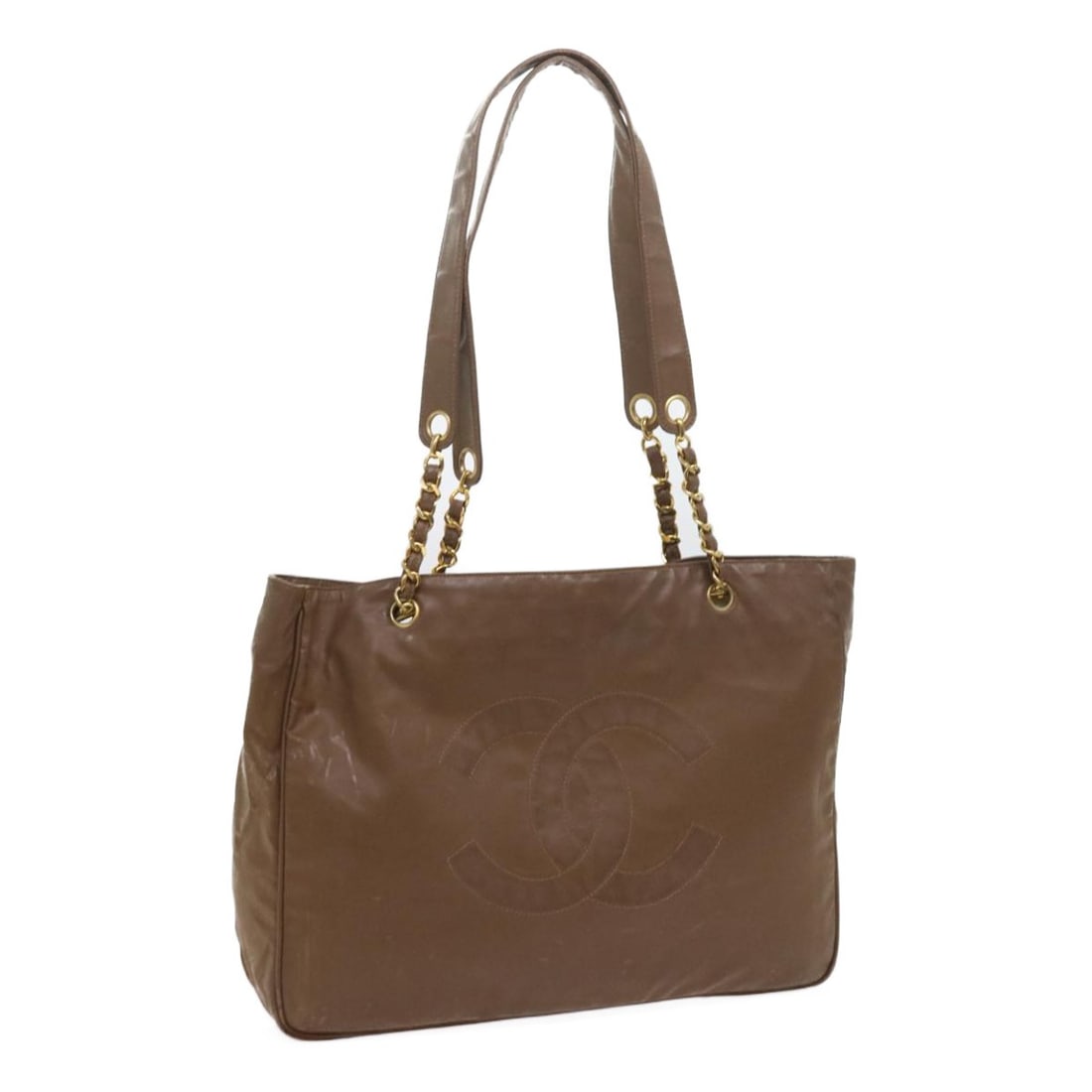 CHANEL Brown Patent Leather Shoulder Bag with Chain Strap: CHANEL Brown Patent Leather Shoulder Bag with Chain Strap CHANEL chain shoulder bag in brown patent leather, made in Italy. This women's shoulder bag comes with a guarantee card and features a patent 