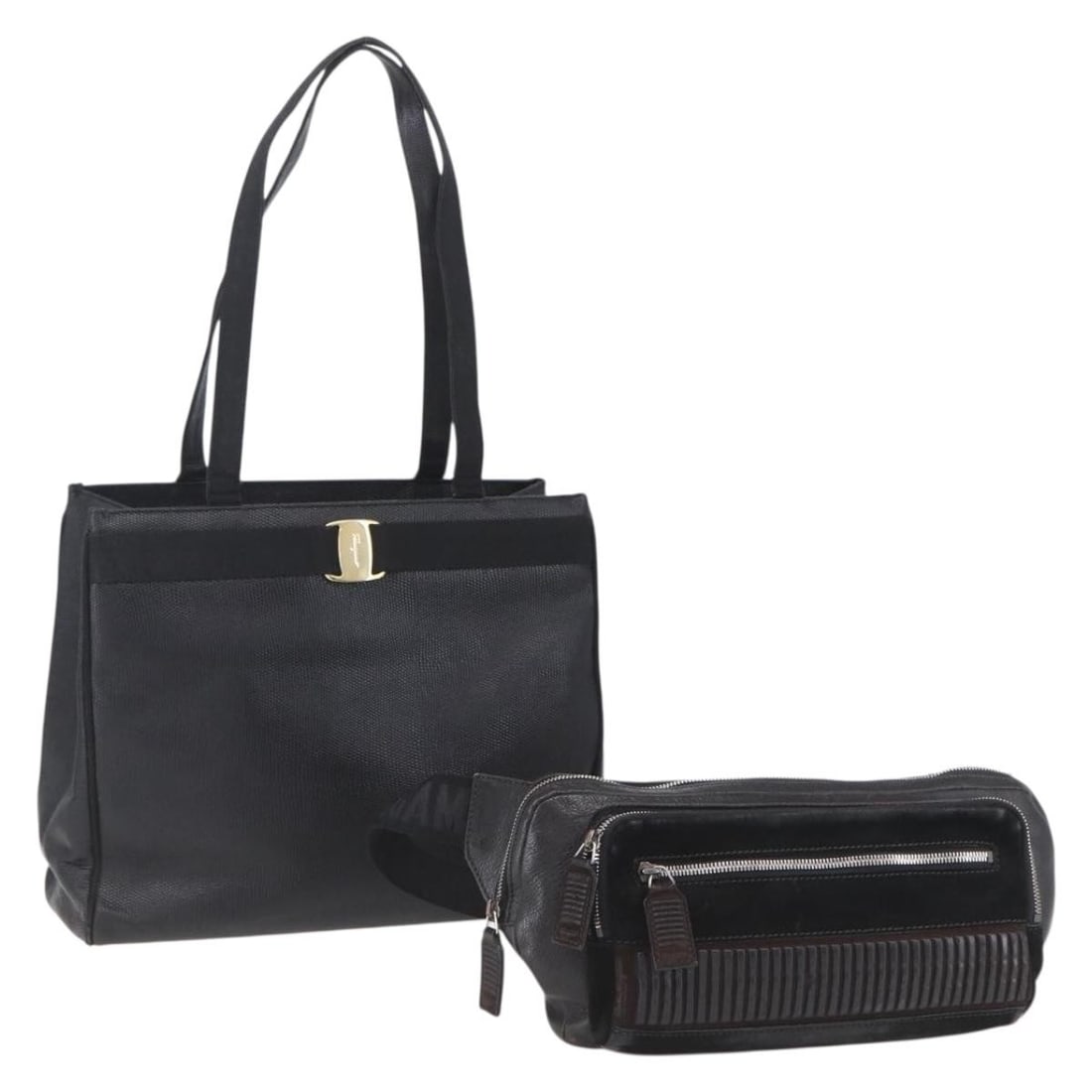 Salvatore Ferragamo Black Leather Shoulder Bag Set of 2 Authentic Italy: Salvatore Ferragamo Black Leather Shoulder Bag Set of 2 Authentic Italy This Salvatore Ferragamo shoulder bag set is crafted from high-quality leather in a classic black color. Made in Italy, it embod