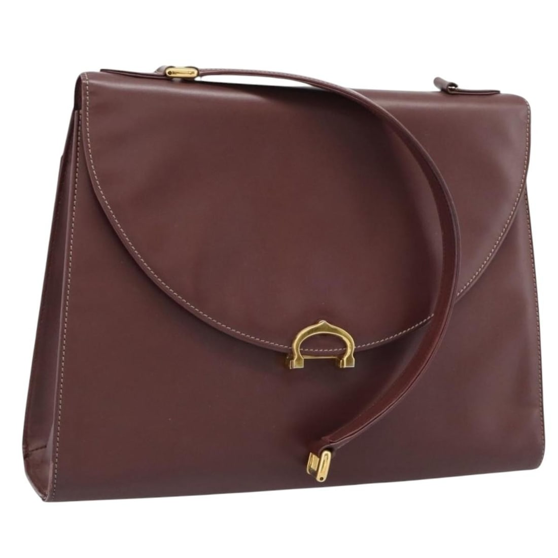Cartier leather handbag in wine red with dust bag card: Cartier leather handbag in wine red with dust bag card Cartier women's leather handbag in wine red with a structured silhouette and matching dust bag and guarantee card included. This heavily used bag