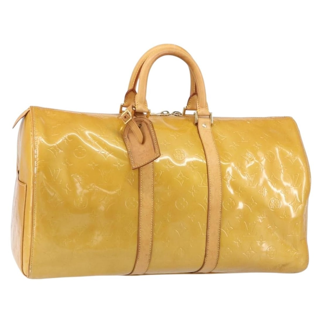 LOUIS VUITTON Monogram Vernis Mercer Boston Bag Beige M91000 Auth: LOUIS VUITTON Monogram Vernis Mercer Boston Bag Beige M91000 Auth Experience luxury with the LOUIS VUITTON Monogram Vernis Mercer Boston Bag in a sophisticated beige patent leather. This stylish Bosto