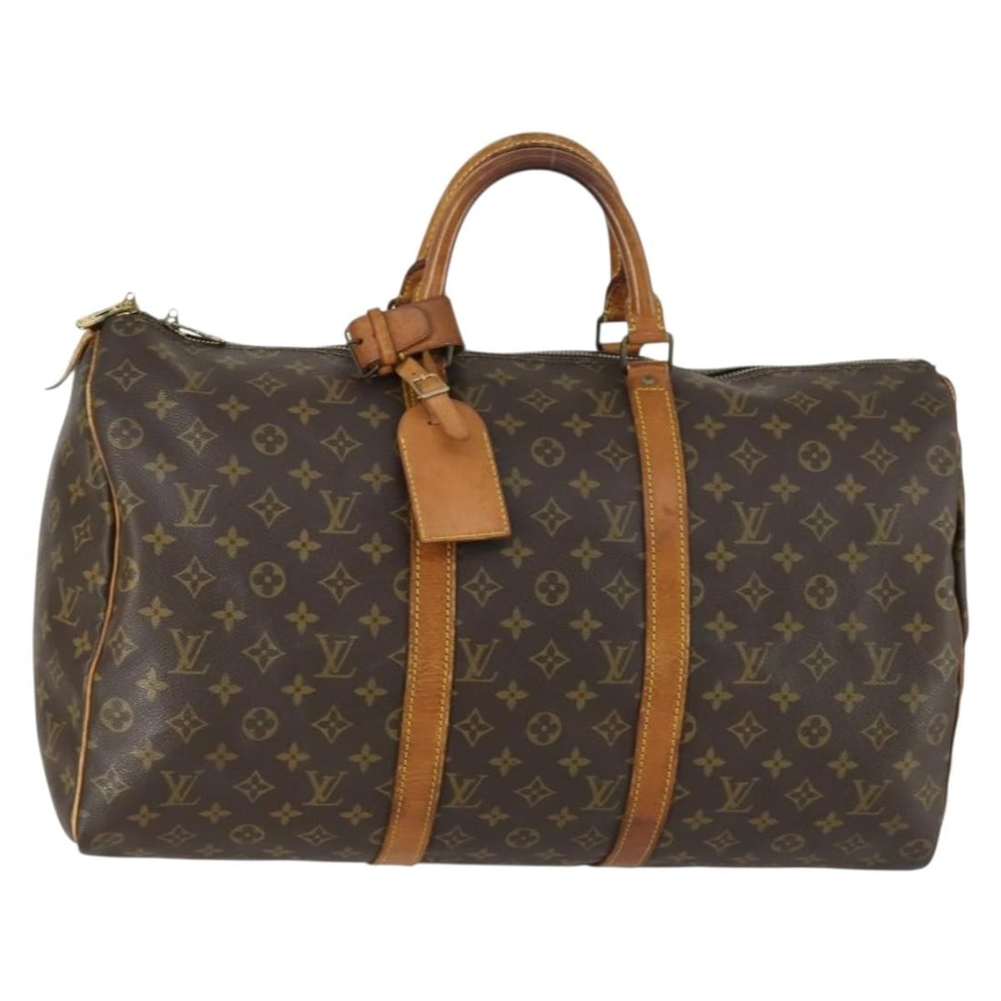 Louis Vuitton M41426 Keepall 50 Monogram Canvas Boston Bag: Louis Vuitton M41426 Keepall 50 Monogram Canvas Boston Bag Louis Vuitton Keepall 50 Boston bag in Monogram canvas, model M41426, made in France. Includes a name tag and Powanie. This heavily used bag 