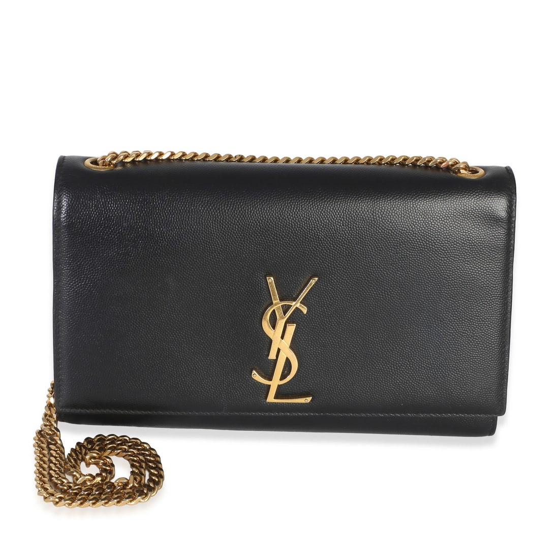Saint Laurent Kate Medium Black Leather Shoulder Bag: Saint Laurent Kate Medium Black Leather Shoulder Bag Black Saint Laurent Kate Medium chain bag in grain de poudre leather with a magnetic snap closure and gold-tone hardware. This pre-owned shoulder b