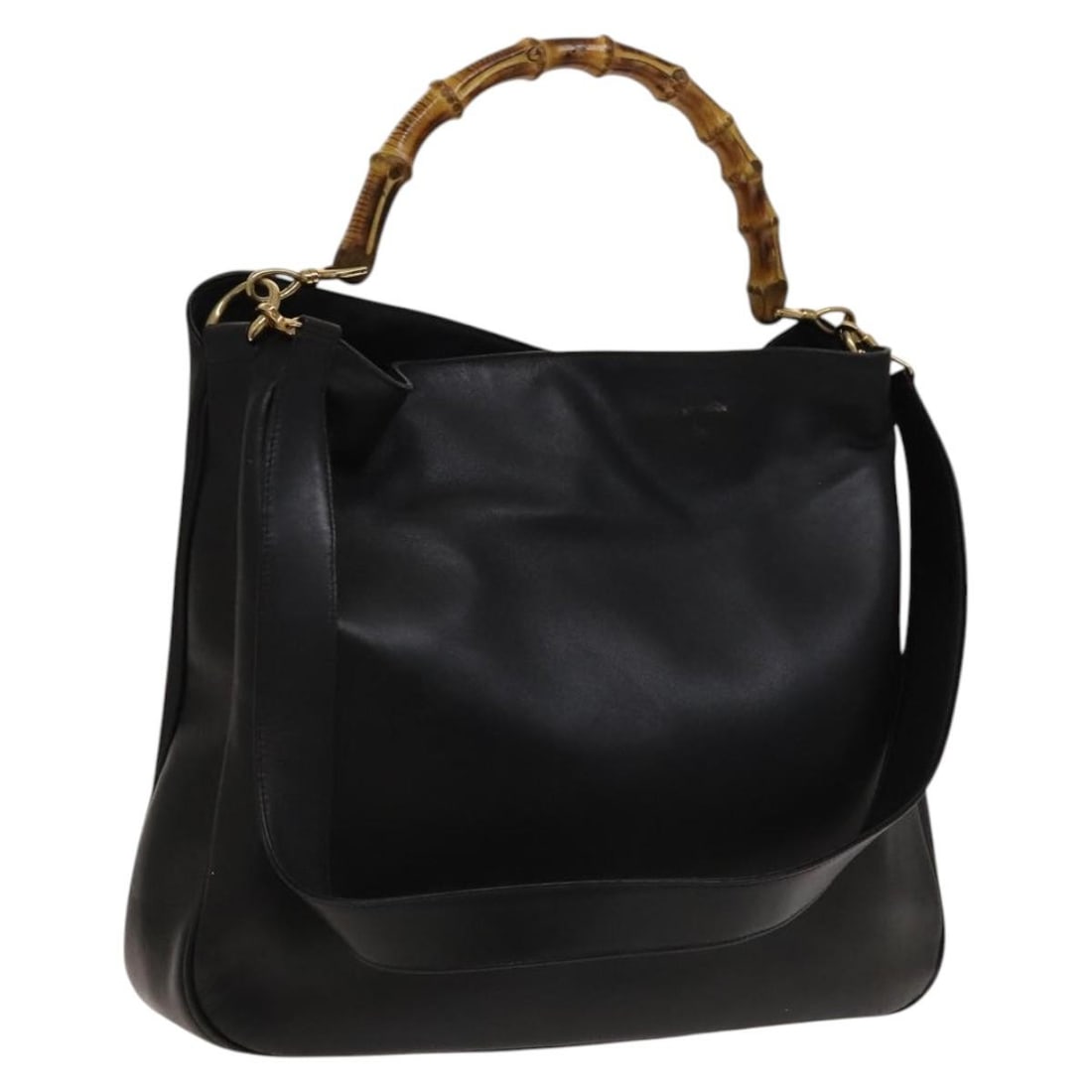 GUCCI Bamboo Leather Shoulder Bag Black Gold 001 1998 1577 Authentic: GUCCI Bamboo Leather Shoulder Bag Black Gold 001 1998 1577 Authentic The GUCCI Bamboo Shoulder Bag is a sophisticated accessory crafted from premium leather in a striking black and gold color scheme. 