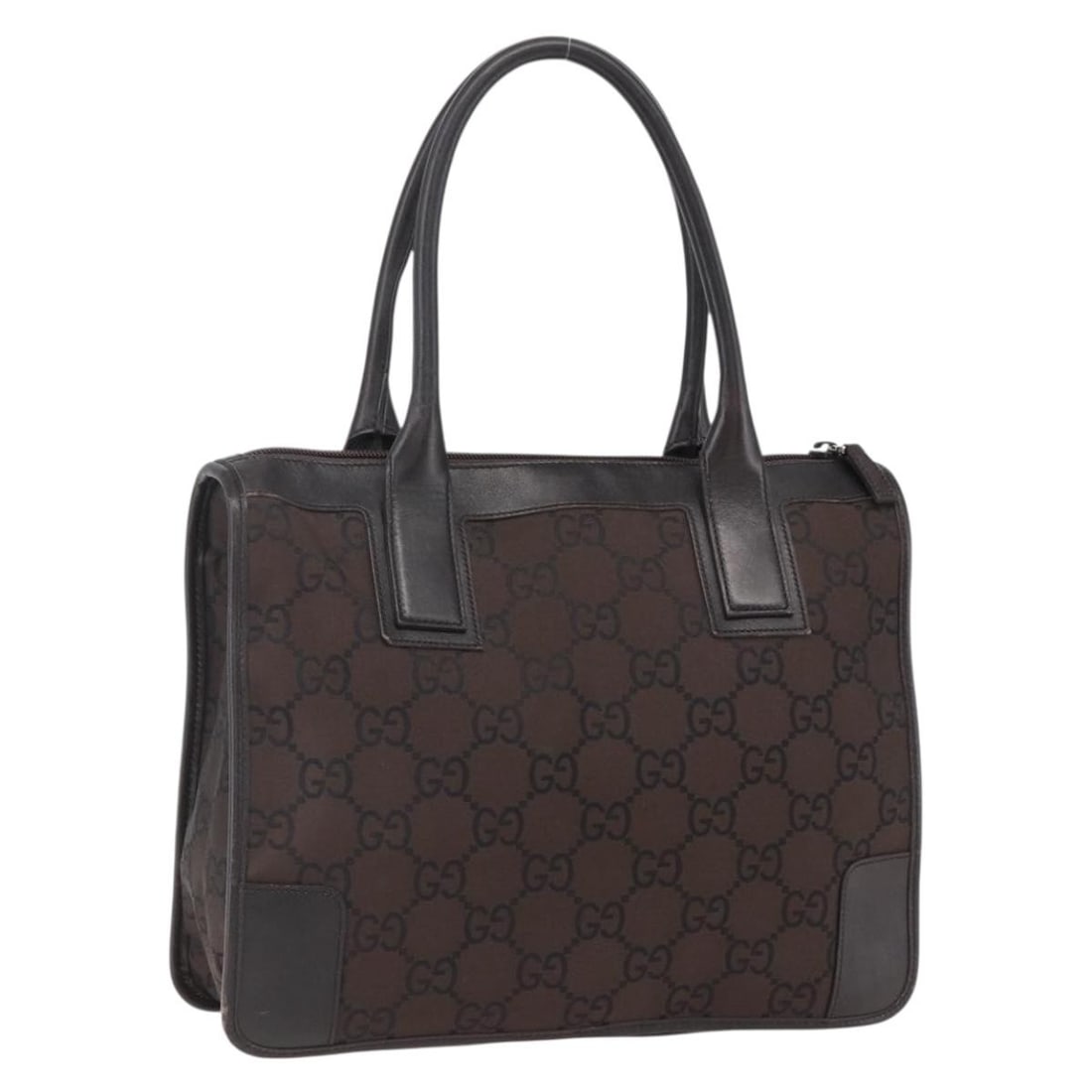 Gucci 143742 GG Canvas Nylon Tote in Dark Brown Silver: Gucci 143742 GG Canvas Nylon Tote in Dark Brown Silver A Gucci tote bag in dark brown and silver, made from nylon and GG canvas. It is a made in Italy style with a tote bag silhouette and measures app