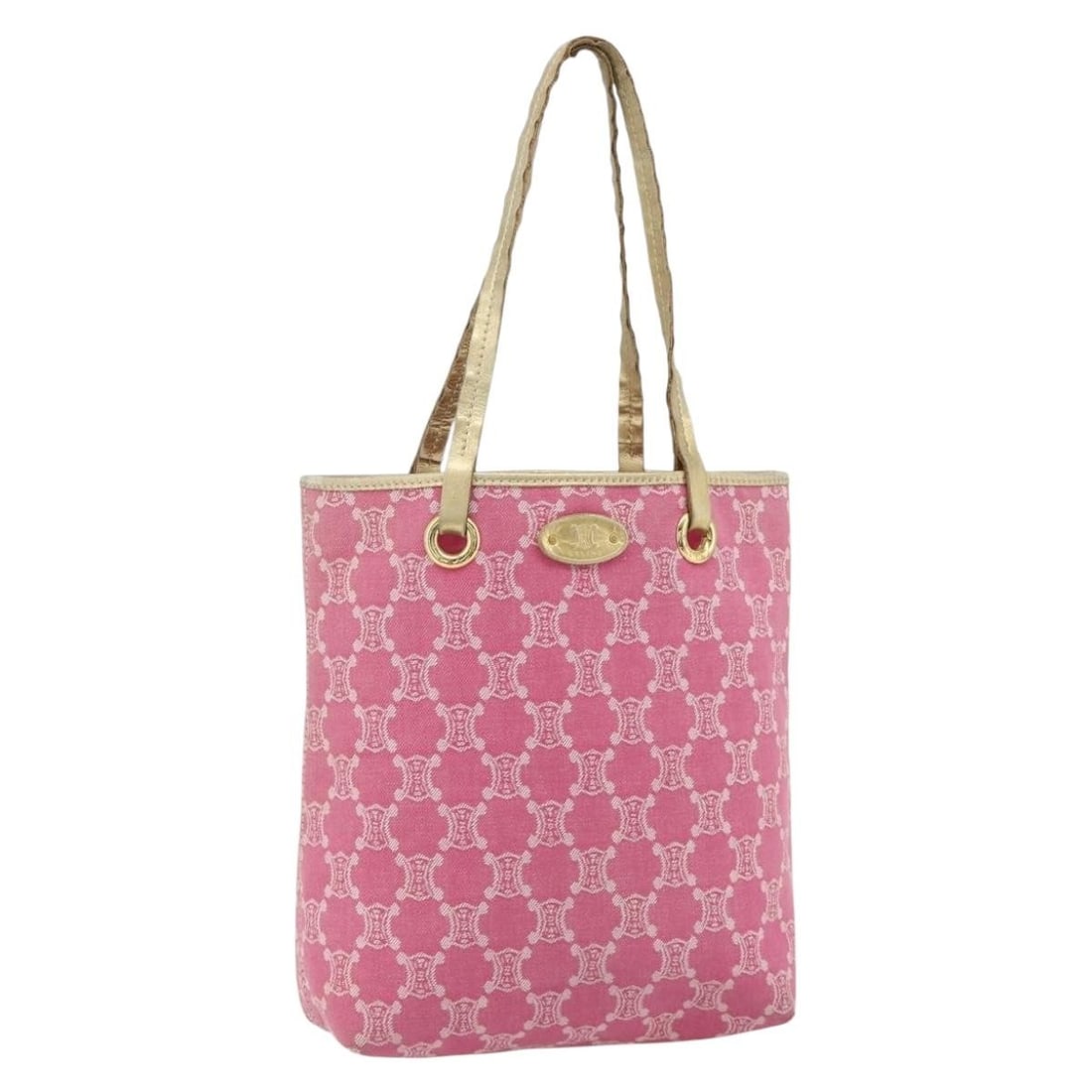 Celine Macadam Canvas Pink Gold Tote Bag Italy: Celine Macadam Canvas Pink Gold Tote Bag Italy This CELINE Paris Macadam canvas tote bag features a pink and gold exterior with the iconic Macadam pattern, crafted from durable canvas. The bag is desi