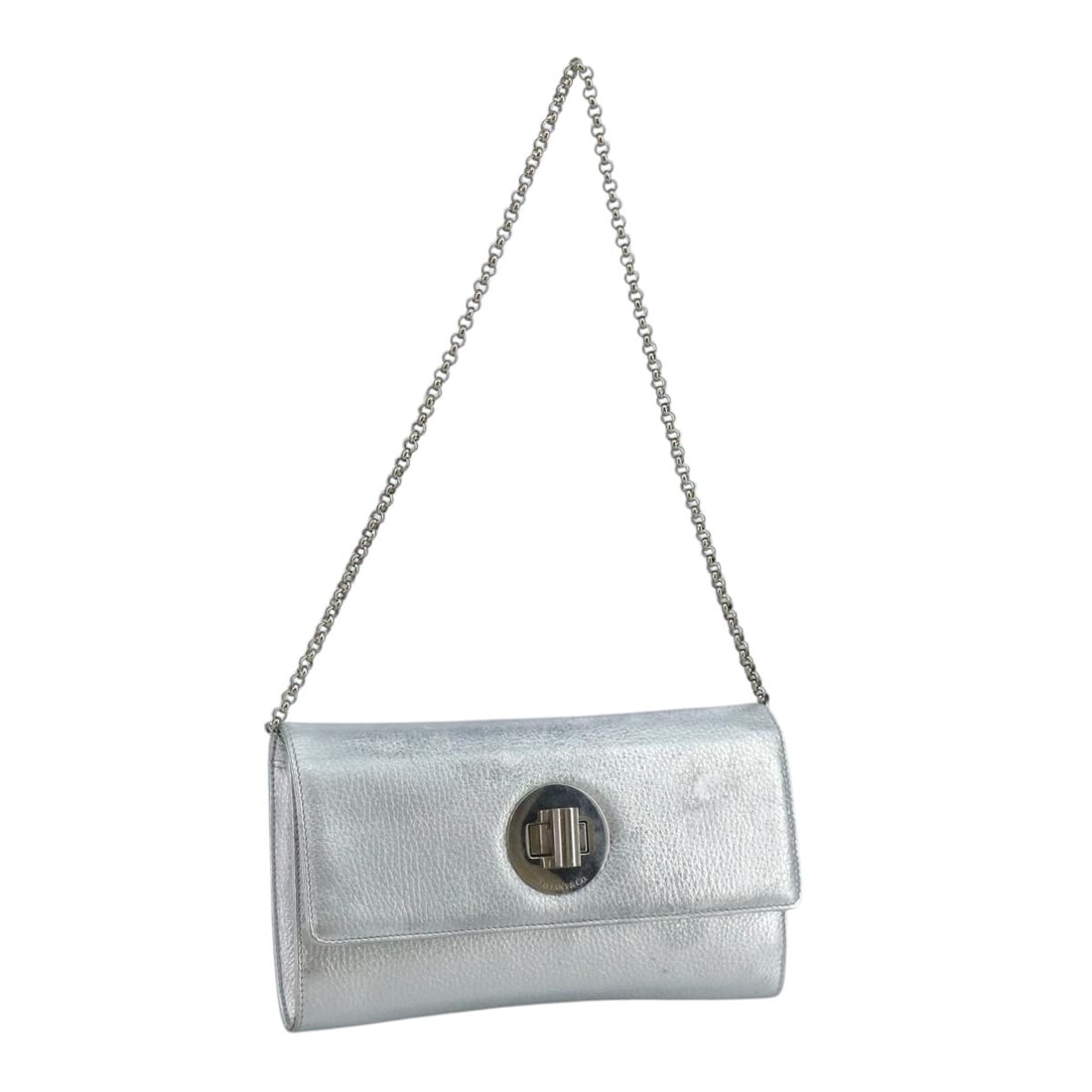 Tiffany and Co Silver Leather Shoulder Bag Italian Made: Tiffany and Co Silver Leather Shoulder Bag Italian Made This is a Tiffany & Co. shoulder bag crafted from silver-colored leather. The bag features a chain shoulder strap and is designed for women. It 