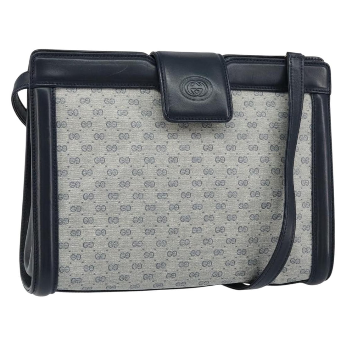 GUCCI Micro GG Supreme Navy Gold Shoulder Bag PVC Auth 004 113 0364: GUCCI Micro GG Supreme Navy Gold Shoulder Bag PVC Auth 004 113 0364 This GUCCI Micro GG Supreme Shoulder Bag is a stunning accessory crafted in Italy, featuring a stylish combination of navy and gold 