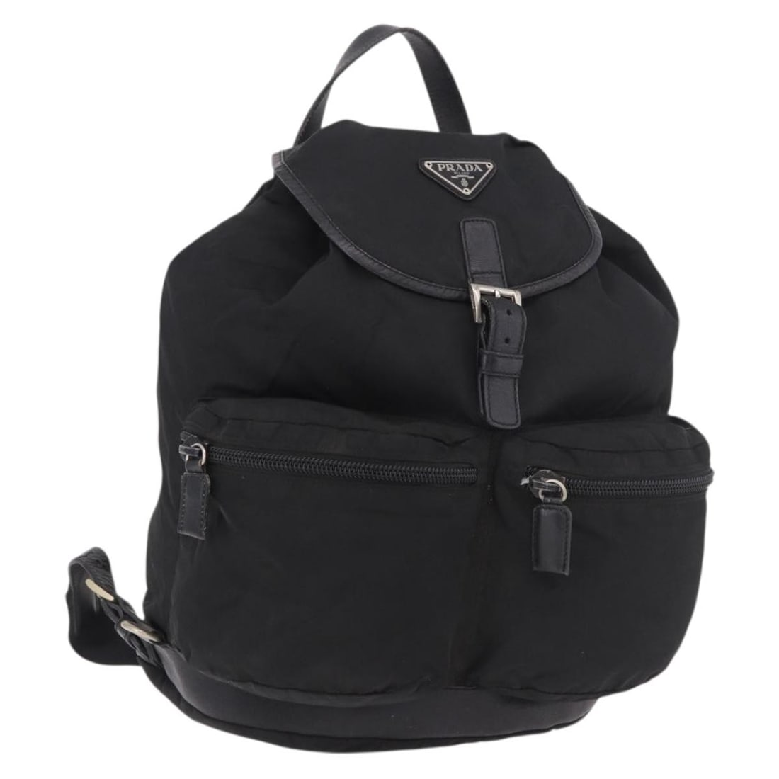 PRADA Black Nylon Backpack Silver Tone Hardware Italy: PRADA Black Nylon Backpack Silver Tone Hardware Italy Black and silver Prada backpack in nylon, made in Italy. The bag measures approximately W28 cm x H37 cm x D17 cm (W11.0 x H14.6 x D6.7 inches). It