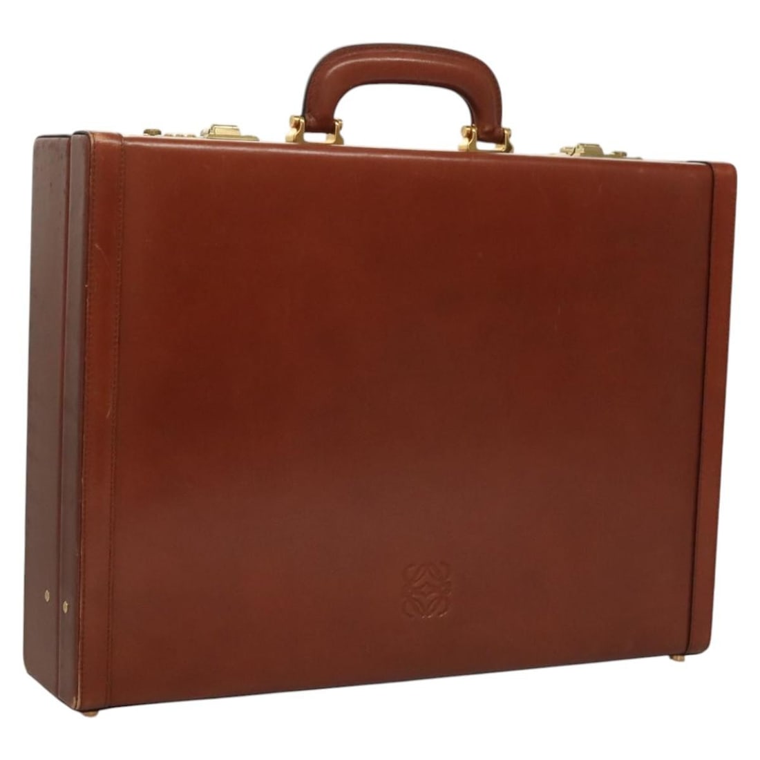 LOEWE Brown Leather Trunk Bag with Dust Bag: LOEWE Brown Leather Trunk Bag with Dust Bag Authentic LOEWE trunk bag in brown leather with a structured silhouette and dust bag included. Made in Spain for women. Condition is heavily used, with rubb