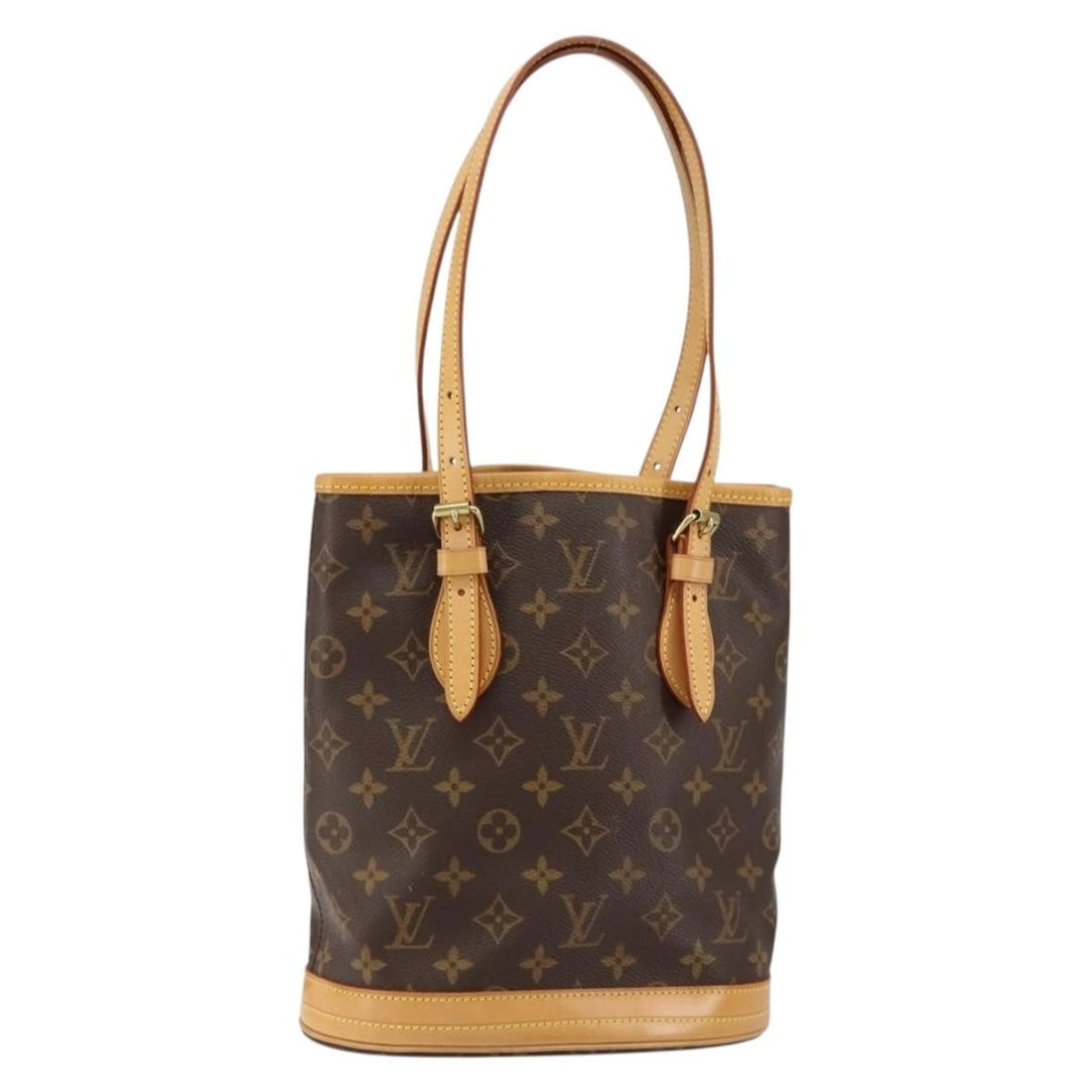 Louis Vuitton M42238 Monogram Canvas PM Bucket Shoulder Bag: Louis Vuitton M42238 Monogram Canvas PM Bucket Shoulder Bag A Louis Vuitton Monogram Bucket PM shoulder bag made from Monogram Canvas in the classic Monogram colorway. It is a France-made bag with pro
