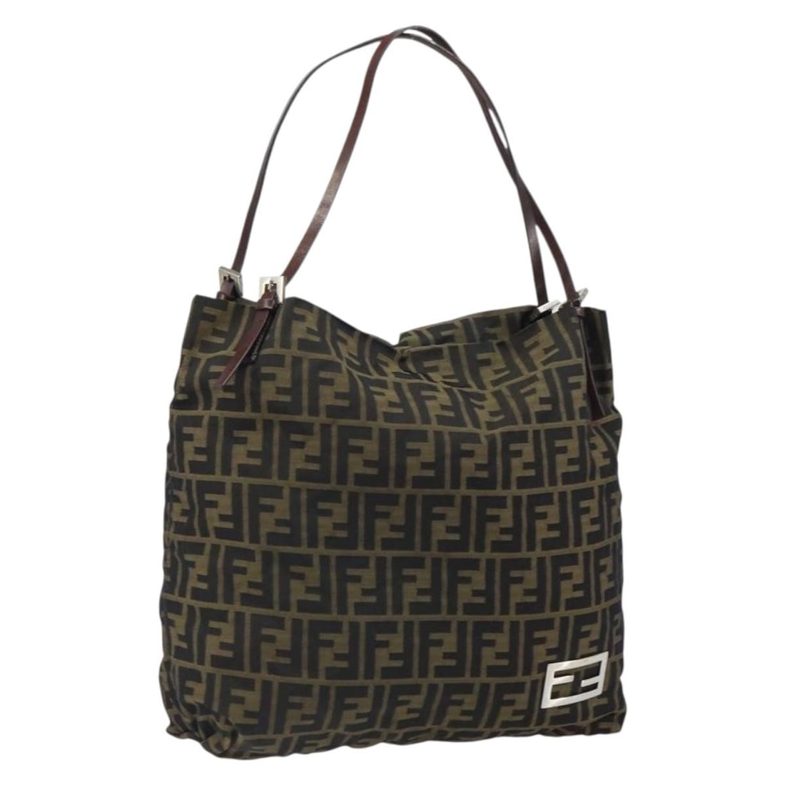 FENDI Zucca Canvas Tote in Black Brown with Dust Bag: FENDI Zucca Canvas Tote in Black Brown with Dust Bag FENDI tote bag in Zucca canvas with a black and brown exterior. Made in Italy, this women's bag measures approximately 32 cm W x 31 cm H x 9 cm D, 