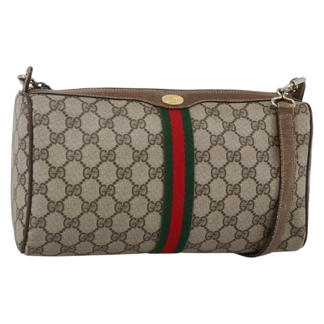 Gucci Sherry Line GG Supreme Beige Gold PVC Shoulder Bag 378 02 017: Gucci Sherry Line GG Supreme Beige Gold PVC Shoulder Bag 378 02 017 This GUCCI GG Supreme Web Sherry Line shoulder bag features a beige and gold PVC leather exterior with GG canvas detailing. Designed
