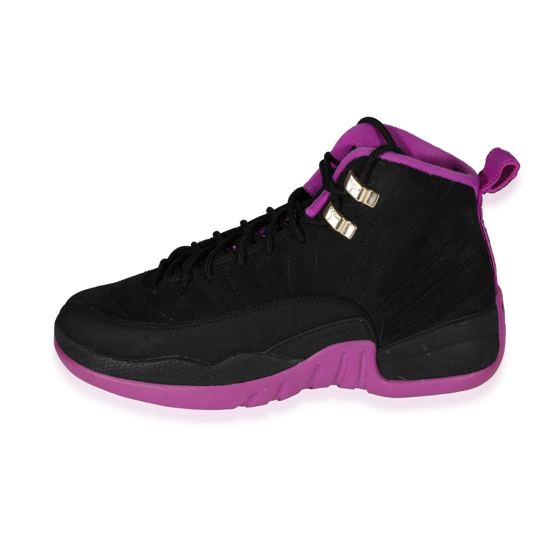 Air Jordan 12 Retro GG 'Hyper Violet' Sneakers 5.5 US: Air Jordan 12 Retro GG 'Hyper Violet' Sneakers 5.5 US Step onto the court in style with the Air Jordan 12 Retro GG 'Hyper Violet'. This unisex basketball sneaker features a striking black and purple c
