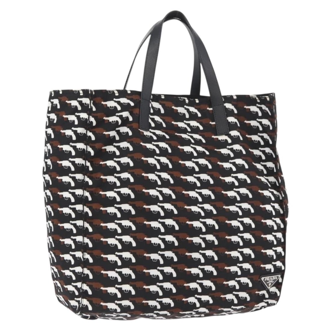PRADA Black White Nylon Hand Bag Made in Italy: PRADA Black White Nylon Hand Bag Made in Italy Prada women's handbag in black and white nylon, made in Italy. This pre-owned bag shows visible wear consistent with heavy use, including slight rubbing 