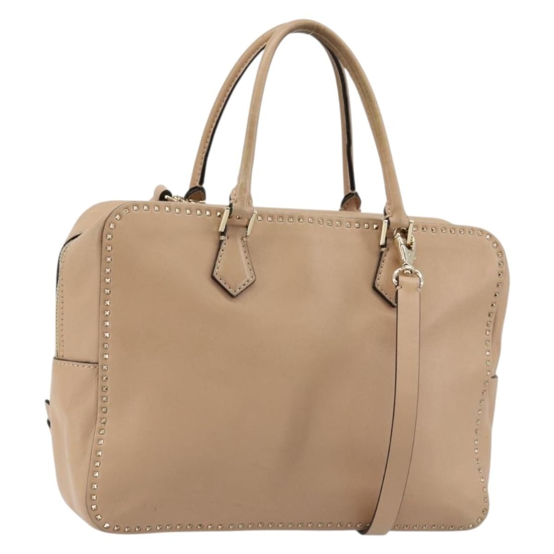 VALENTINO Beige Leather 2way Handbag with Shoulder Strap: VALENTINO Beige Leather 2way Handbag with Shoulder Strap Valentino leather hand bag in beige and gold, made in Italy. It comes with a shoulder strap and features both handle and shoulder carry options