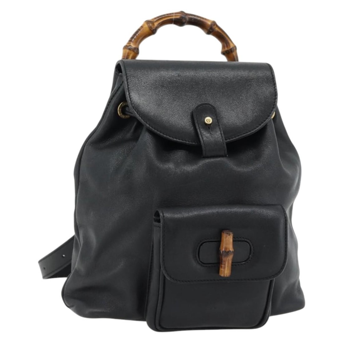 Gucci Bamboo Leather Backpack Black Gold Tone 003 2034 0030: Gucci Bamboo Leather Backpack Black Gold Tone 003 2034 0030 This Gucci Bamboo backpack is crafted in black leather with gold-tone accents and made in Italy. It features a compact backpack style with t