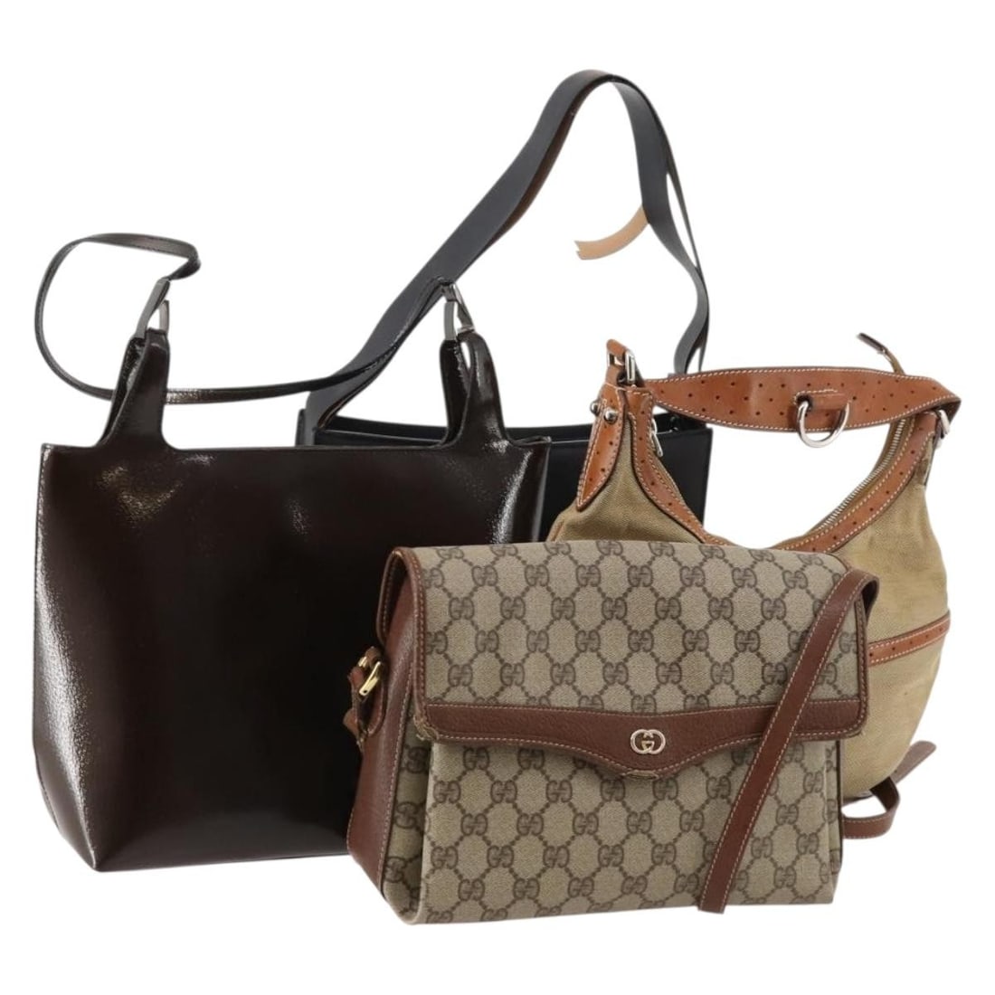 Set of 4 Gucci Micro GG Supreme Canvas Shoulder Bags PVC Leather Assortment: Set of 4 Gucci Micro GG Supreme Canvas Shoulder Bags PVC Leather Assortment This is a set of four authentic GUCCI shoulder bags crafted from PVC leather and GG canvas in beige, brown, and black. Desig