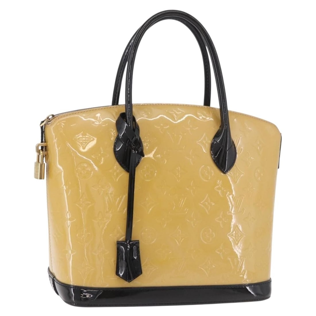 Louis Vuitton Lockit PM Monogram Vernis patent leather tote M90251: Louis Vuitton Lockit PM Monogram Vernis patent leather tote M90251 Louis Vuitton Monogram Vernis Lockit PM tote bag in beige and black patent leather. Made in France, this bag includes a padlock, one 