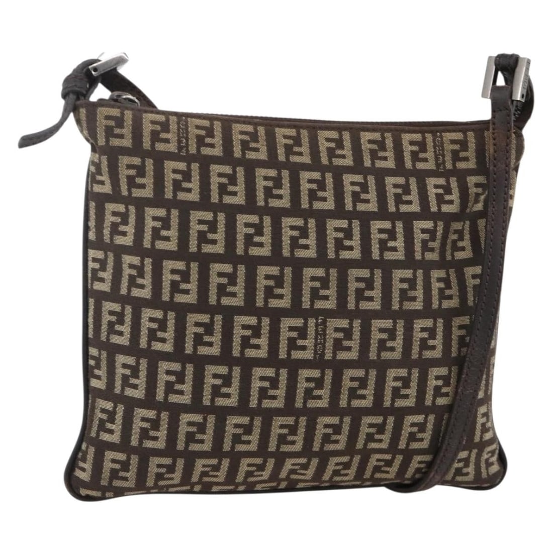 Brown Silver Zucchino Canvas Shoulder Bag by Fendi: Brown Silver Zucchino Canvas Shoulder Bag by Fendi Fendi shoulder bag in Zucchino canvas with a brown and silver exterior. Made in Italy, this women's bag features a shoulder strap drop of approximate
